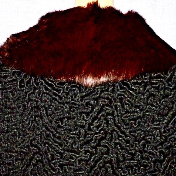 LUXURY PILE VINTAGE SZ M MEDIUM KARAKUL LAMB FUR MINK COLLAR SHORT COAT JACKET - Picture 6 of 8